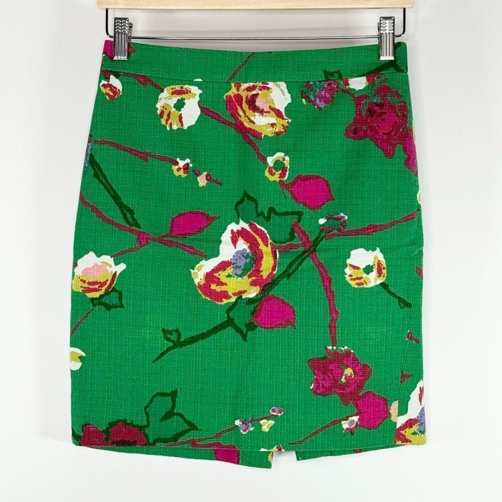 J. Crew Factory Bright Green Pink Bold Pencil Mini Skirt Cotton and Lined - US W